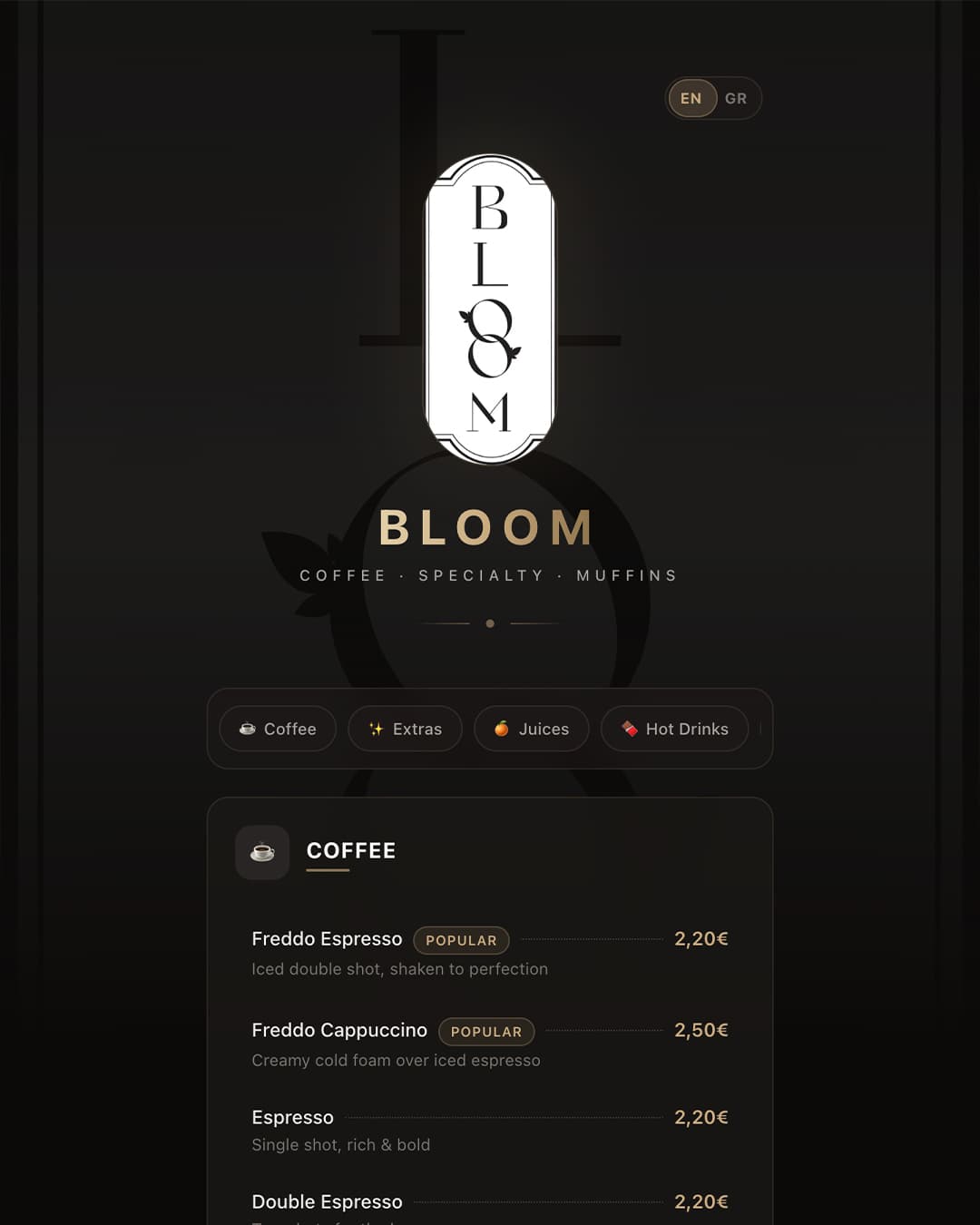 Bloom Coffee - QR Code Digital Menu